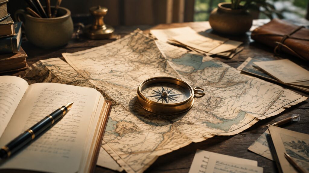 escritor de mapa o brújula